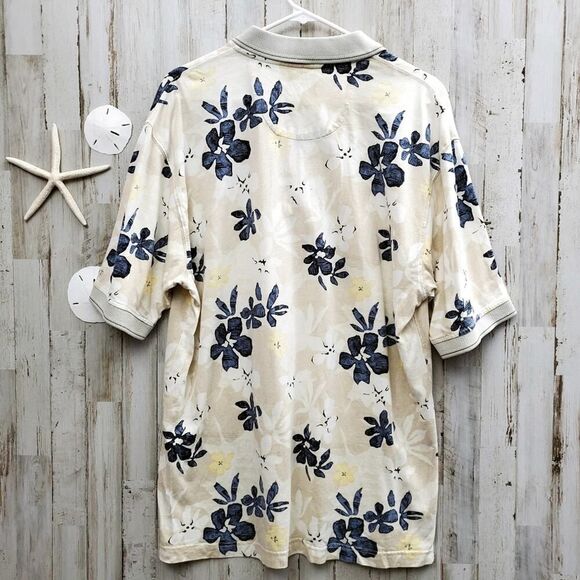 Izod Polo Shirt Floral Tan Size Large - Picture 2 of 11